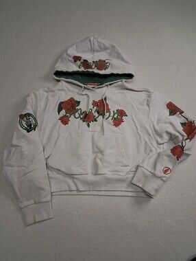 FISLL Boston Celtics White Hoodie with Red Rose Graphic and Green Hood Lining